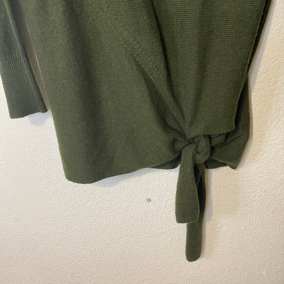 J Crew Green Crewneck Tie Asymmetric Hem Long Sweater Size Small Oversized - Picture 9 of 9